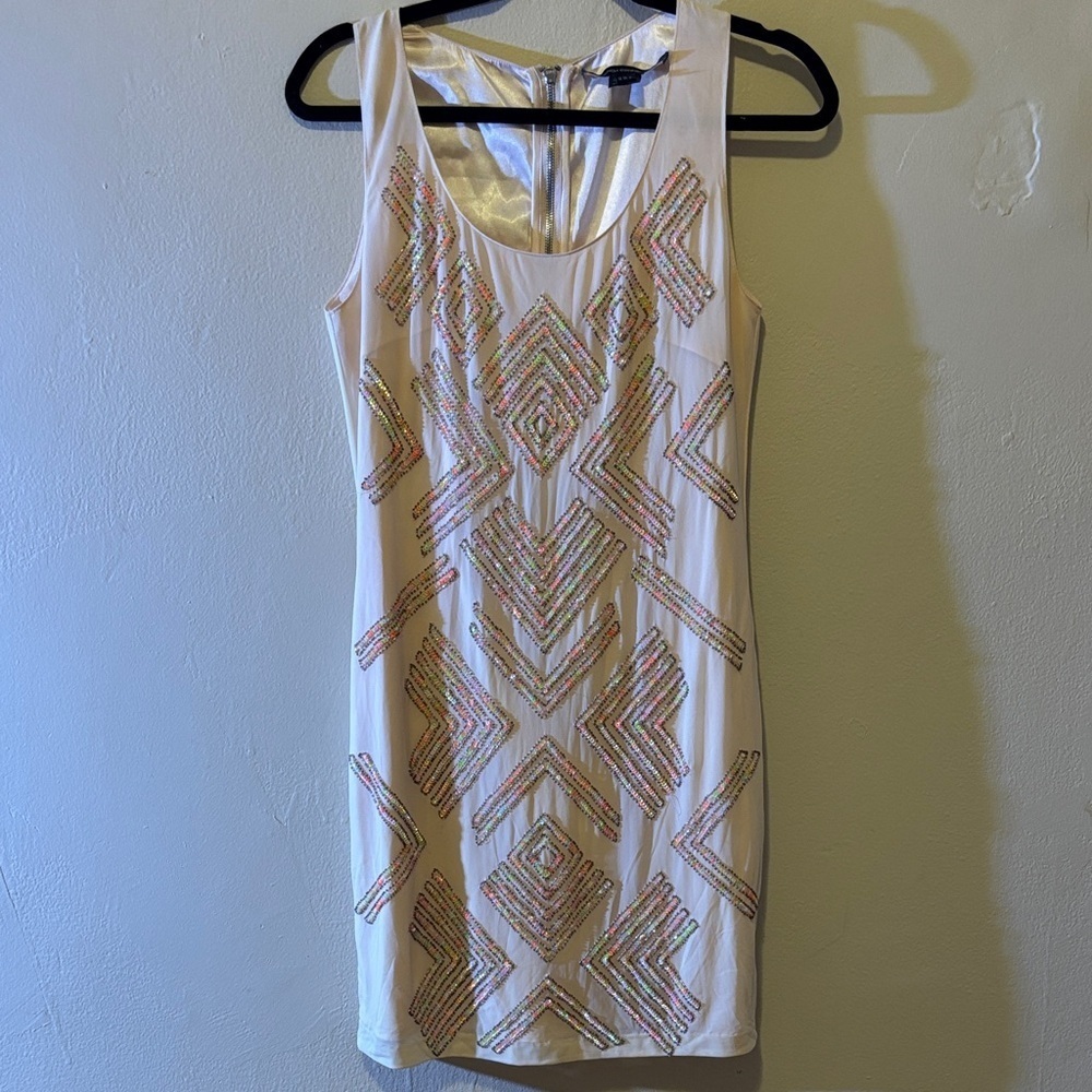 French Connection White and Gold Mini Dress